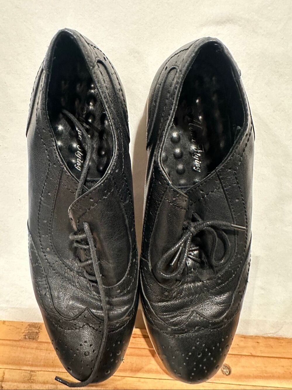 Mona Flying Black Leather Wingtip Oxford Brogue Lace Up Shoes Women’s EU41 US10